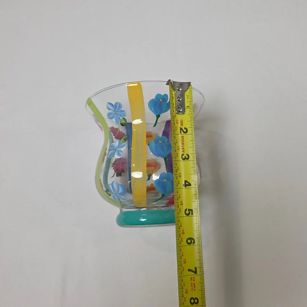 Teleflora Floral Striped Vase Home Decor Multicolor Hand Painted‎ Glass 5.5in